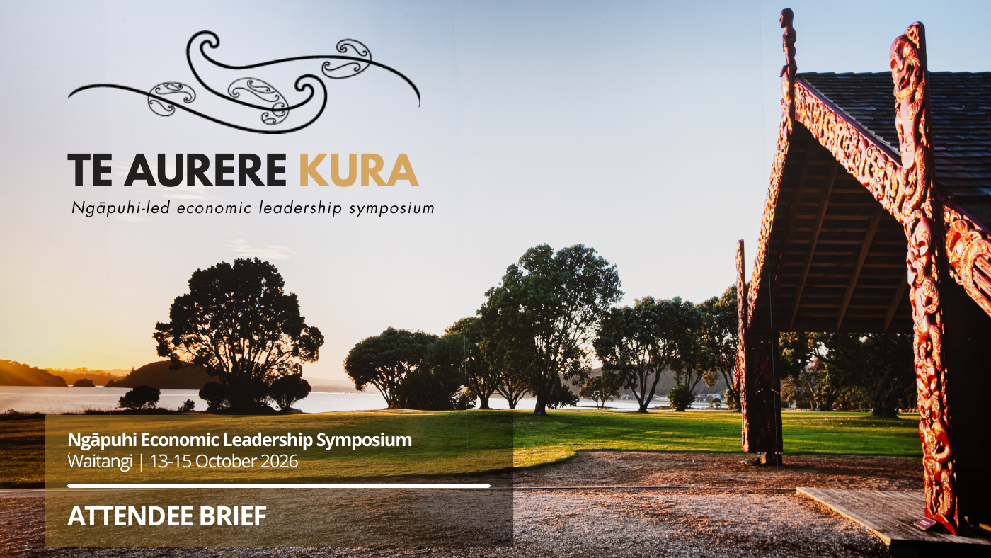 Te Aurere Kura attendee brief cover featuring Waitangi at sunset